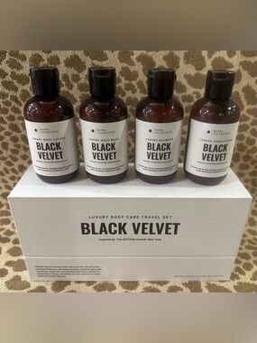 New in Box Hotel Collection Luxury Body Care Travel Set~Black Velvet~4 Piece Set